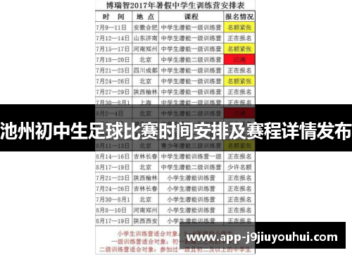 池州初中生足球比赛时间安排及赛程详情发布